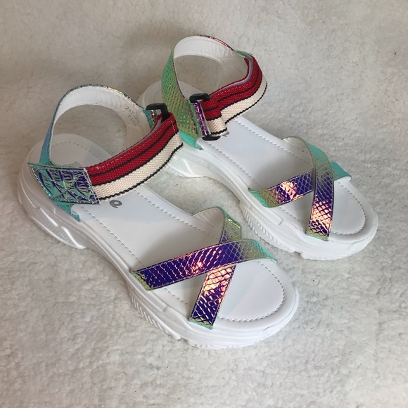 Sneaker Platform Sandals Pink Iridescent Shiny - Picture 2 of 8